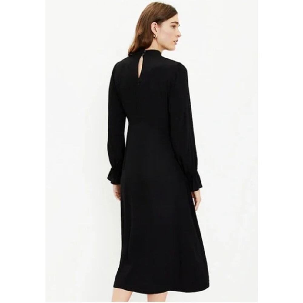 LOFT Mock Neck Dress Black Long Sleeve Midi w/ Slit NWT Modest Conservative 8P - Picture 2 of 8